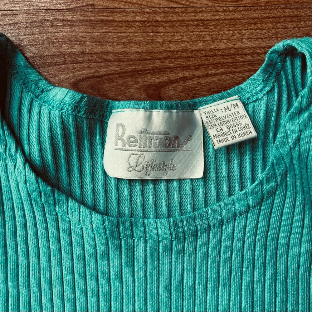 4/$15 Reitmans aqua t-shirt ribbed top - Picture 2 of 6